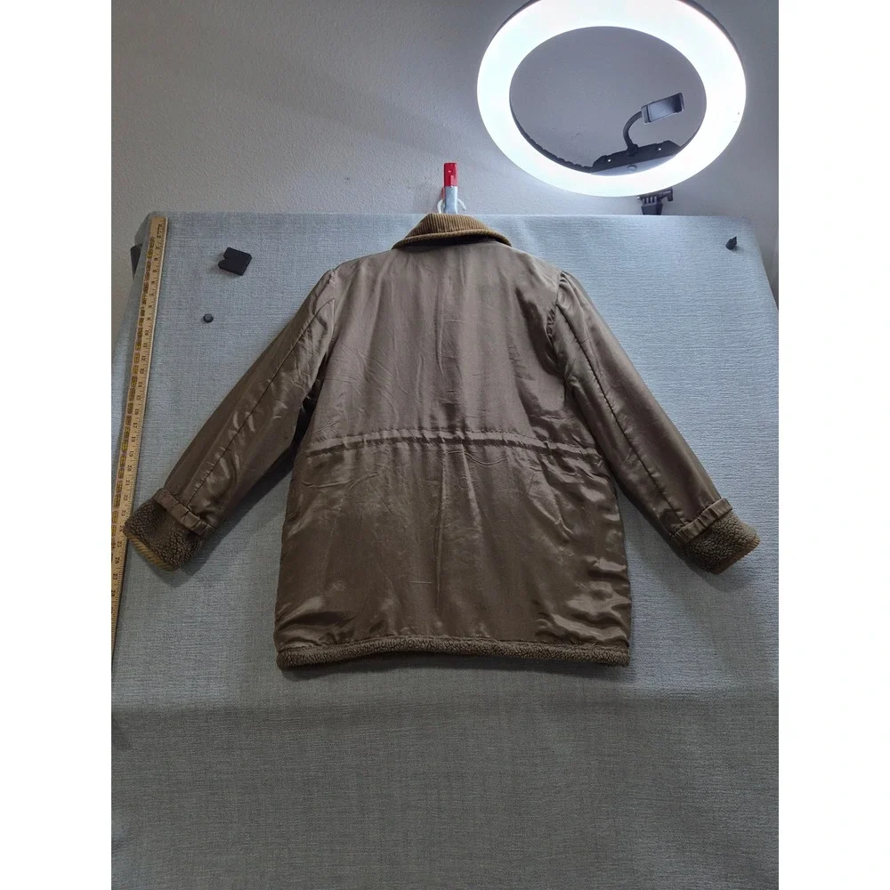 Vintage Sherpa Fleece Jacket Womens Brown Streetwear Casual Winter Button Front